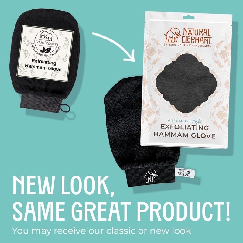 Natural Elephant Exfoliating Hammam Glove - Face and Body Exfoliator Mitt (Pure Black (Pack of 5))