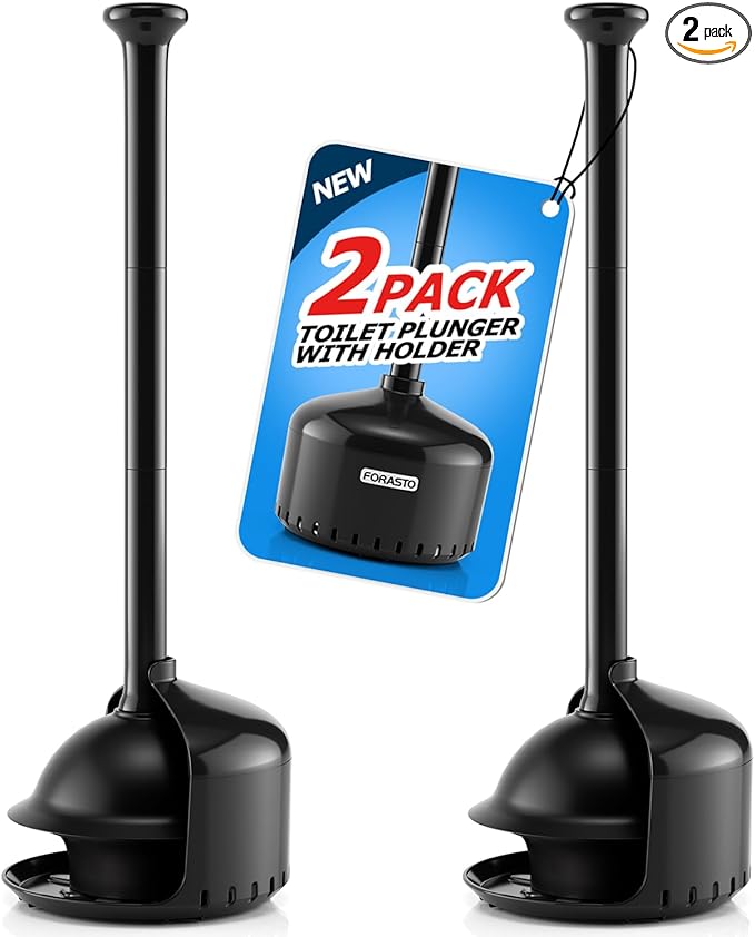 FORASTO 2Pack Toilet Plunger with Holderï¼Plungers for Bathroom with Holder, Toilet Plunger with Coverï¼Bathroom Plungerï¼Bathroom Decorï¼Toilet Bowl Cleaners,Bathroom Accessoriesï¼Black(19inch)