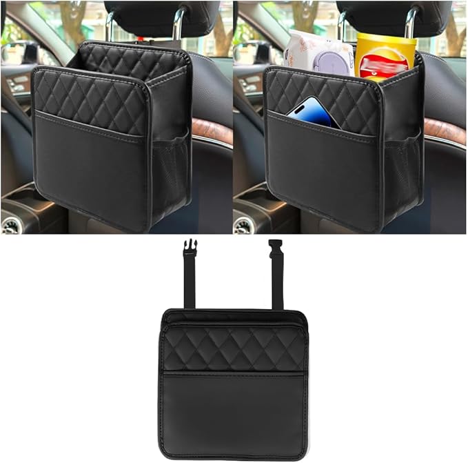 Mandark Car Seat Back Organizer, PU Leather Automotive Backseat Hanging Storage Pocket, Multipurpose Vehicle Travel Essentials Accessories for Kids & Adults, Universal for Most Carsï¼ÂBlackï¼Â