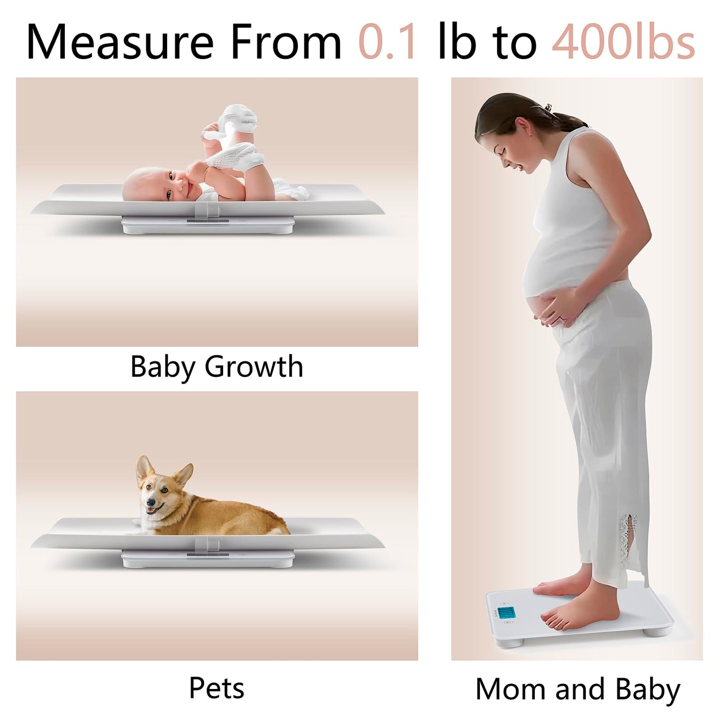 Joyofcife Baby Scale MAX 400lbs,Multifunctional Baby Weight Scale for Toddler, Children, Pet, Adult, Dogs Cats Weight Scale with Auto-Off,26.5-inch Height Measurement,3 Units,LED Screen
