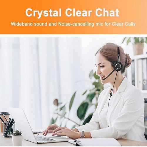 RJ9 Corded Office Headset HD Voice for MITEL Nortel Meridian NEC Polycom Packet 8 ShoreTel Xblue IP Phones, Plus 3.5mm Adapter (Monaural)