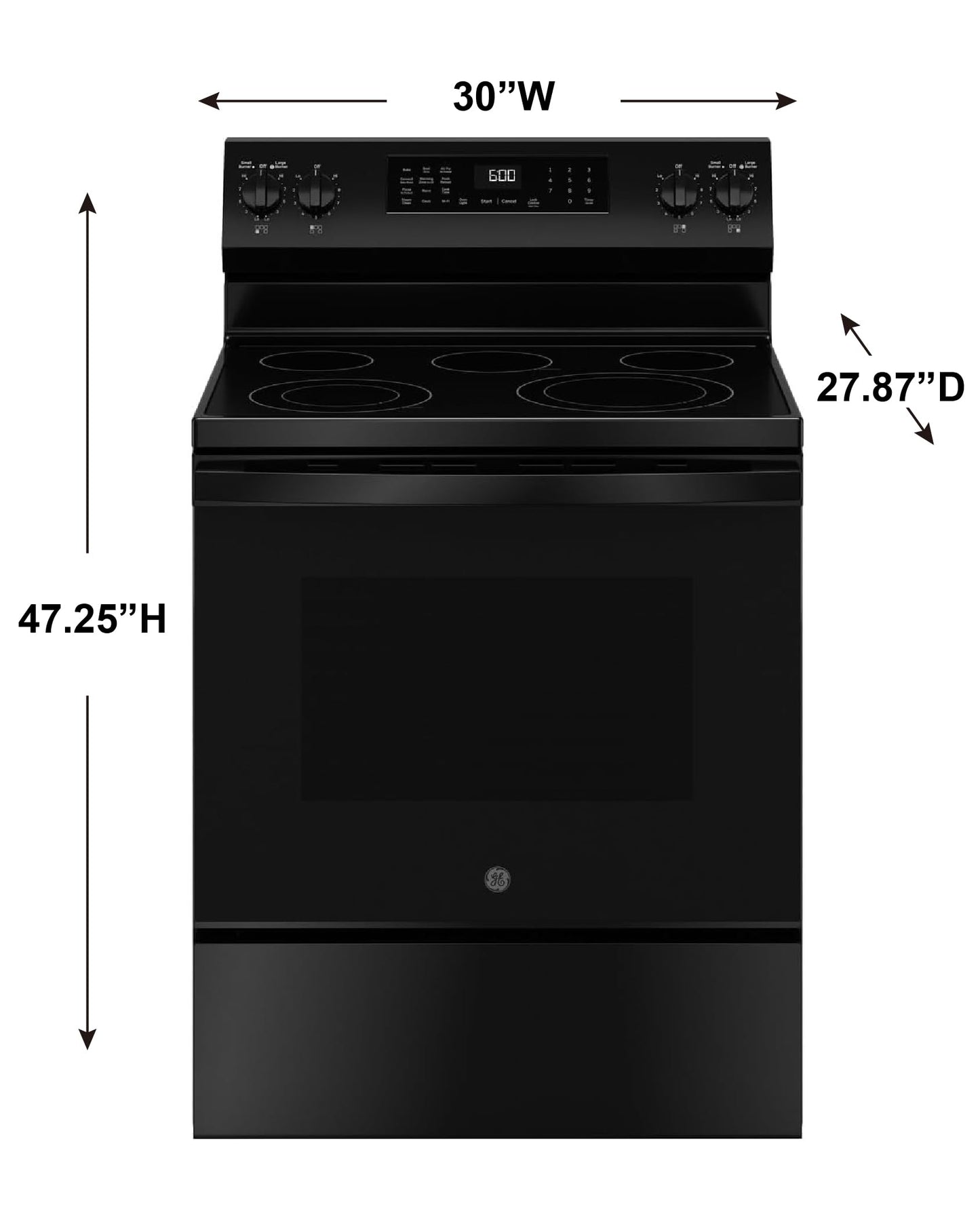 GE 30 in. 5 Burner Smart Convection Range in Black with Air Fry, EasyWash Oven Tray, GRF600AVBB