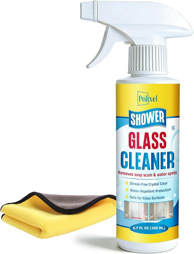 Shower Glass Cleaner â Hard Water Stain Remover & Soap Scum Remover for Shower Doors â Streak-Free Glass Cleaner Spray â For Bathroom Mirrors, Tiles & Glass â 6.8OZ
