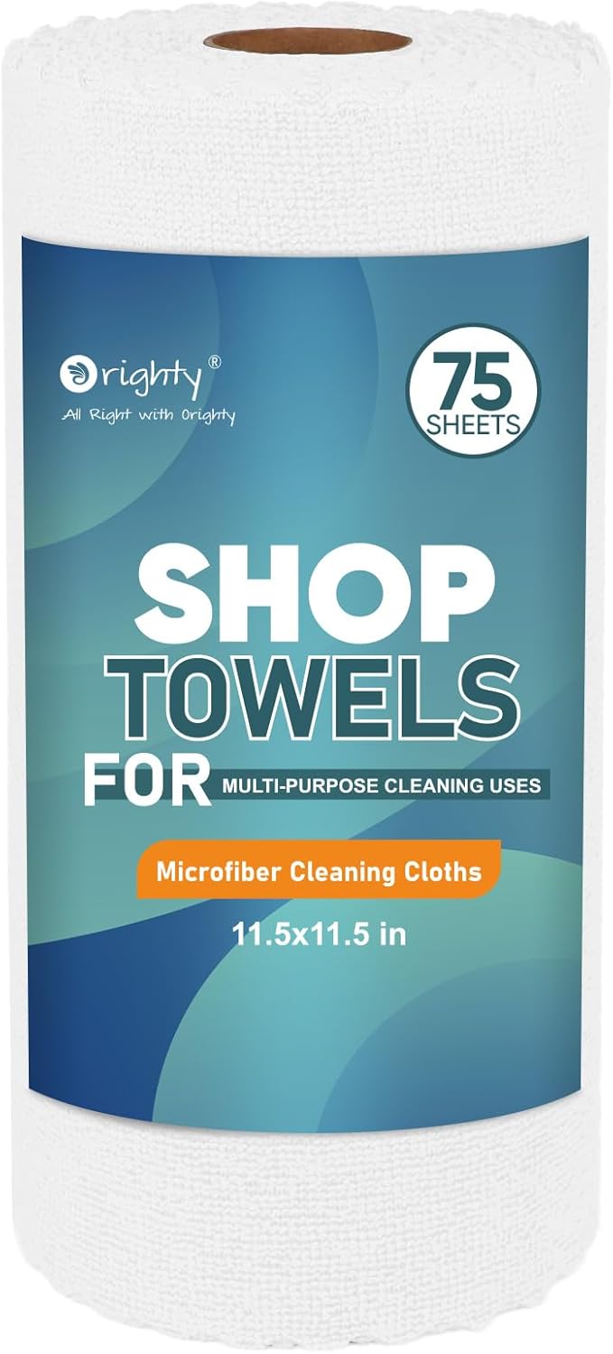 Orighty Microfiber Cleaning Cloths, 75 Sheets Shop Towels, Reusable Paper Towels Shop Rags, Washable Microfiber Towel Roll Cleaning Rags for Cars, House, Kitchen, 11.5ââ x 11.5ââ, White