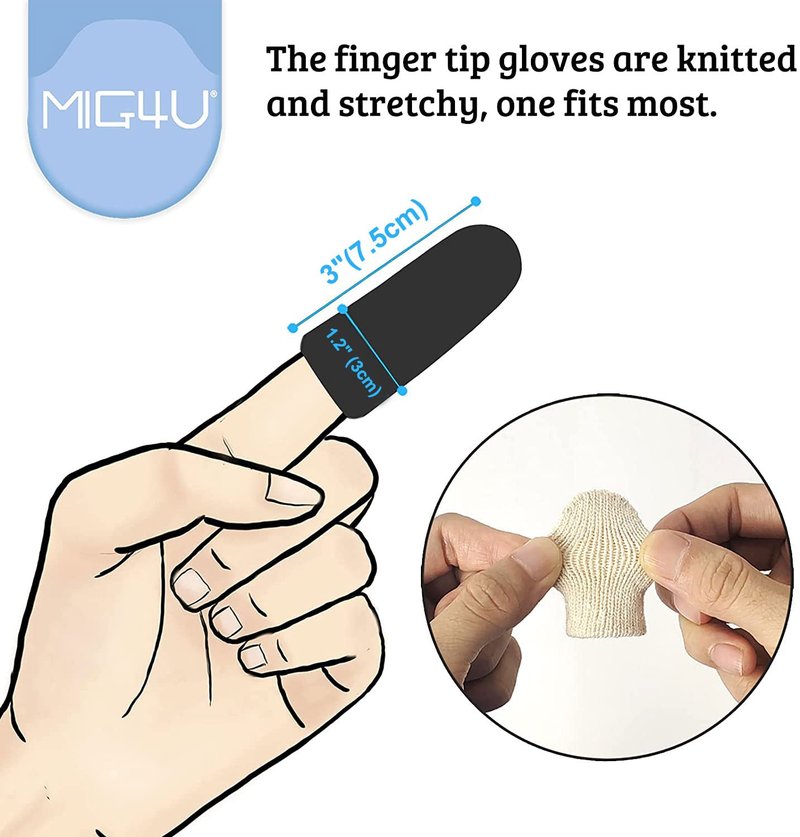 MIG4U 20 Pcs Cotton Finger Cots, Reusable Finger Protectors for Cuts Wounds, Arthritis, Eczema, Bruises, Calluses, Cracking Thumbs Healing, Fingernail Caps/Stall/Cushion/Cover, L/XL