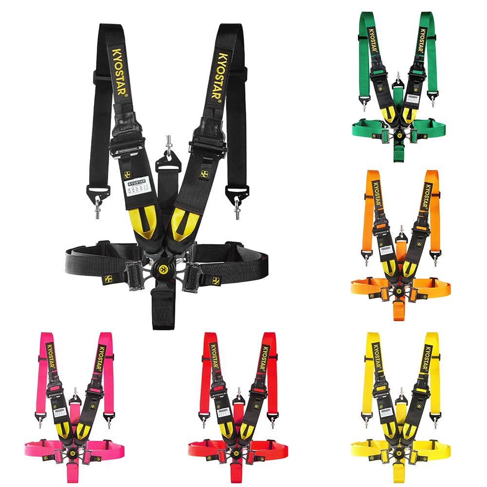 Kyostar 5 Point Safety Harness Racing Seat Belt 2"+3"" Camlock Quick Release Premium Quality Heavy-Duty Soft Webbing Universal Black"