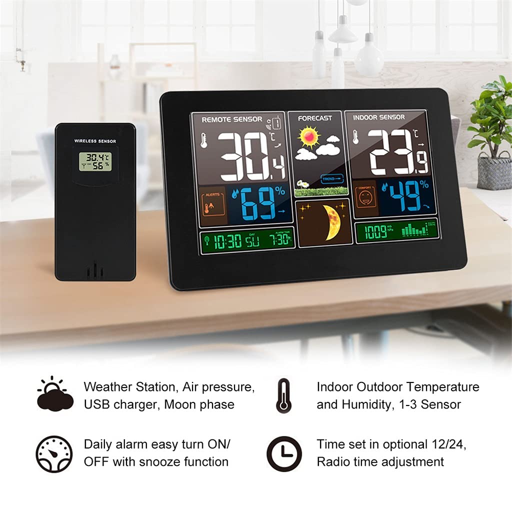 HIONJIN Weather Station Outdoor Hygrometer Digital Thermometer mmHg Barometer Digital Hygrometer Alarm Clock Weather Forecast