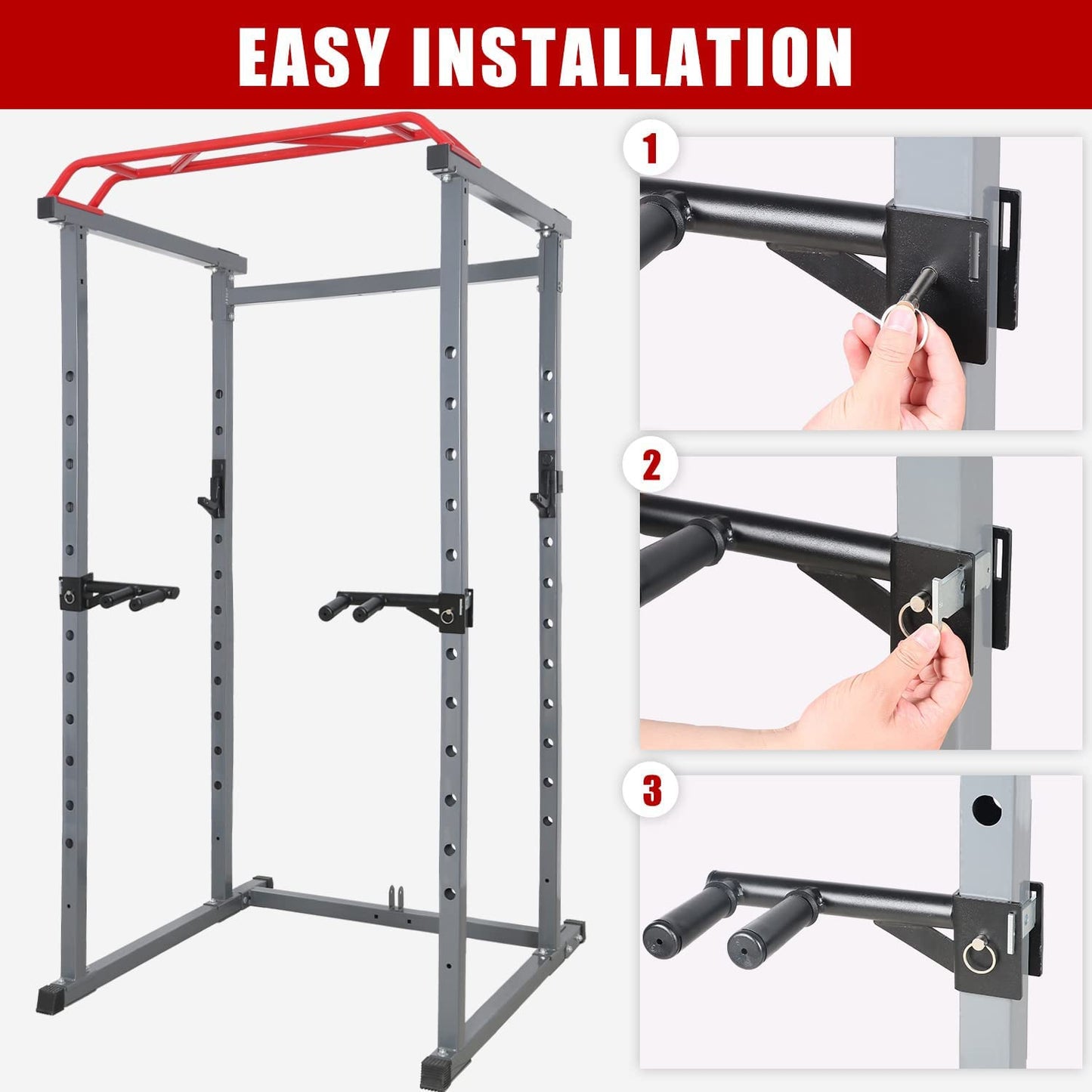 SYL Fitness Dip Bar Attachments for 2" x 2"" or 3"" x 3"" Power Rack - Narrow & Wide Dips Double Handles (Patent Pending) (For 3"" x 3"" Rack)"