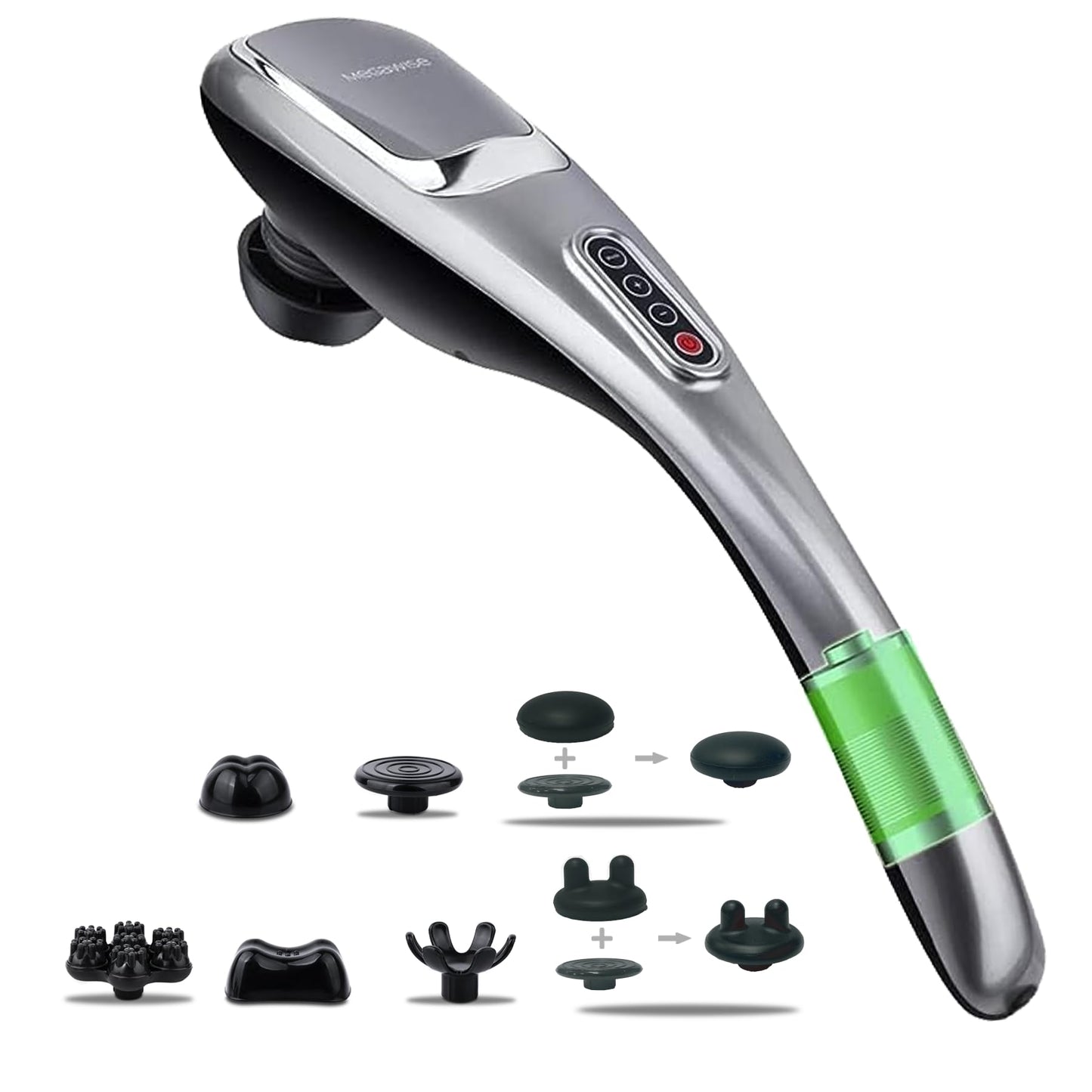 MEGAWISE Cordless Back Massager for Shoulders, Waist, Legs, Rechargeable 3200mAh Battery, 5 Speed and 5 +2 Massage Nodes 5 Hard, 2 Soilicone Nodes, Massage While Moving Around