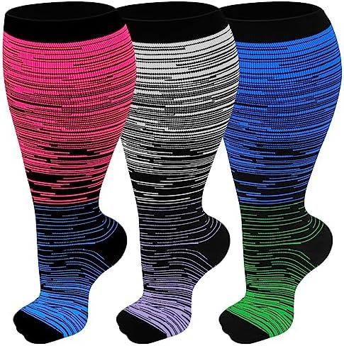 Refeel 3 Packs Plus Size Compression Socks Wide Calf For Women & Men - Large Size Knee High Support Stockings For Medicalâ¦