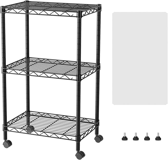 SINGAYE 3 Small Shelves Storage Shelf Wire Shelving Unit Metal Shelf Adjustable Organizers Storage Shelving with Wheels for Bathroom Laundry Room Kitchen Pantry11.5âD x 17.5âW x 30.5âH Black
