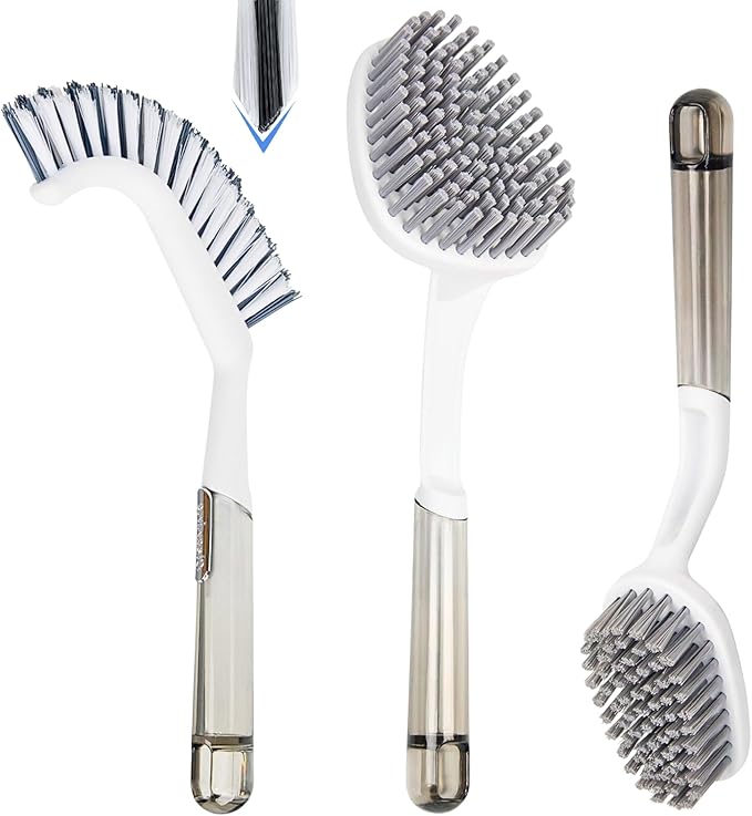 3 Pack Shower Scrub Brush Set â Heavy-Duty Scrub Brushes for Cleaning with Long Handle, Stiff Bristles Grout Brush, Shower Scrubber for Bathroom, Bathtub, Kitchen, Tile, Floor, Grout, Sink & Carpet