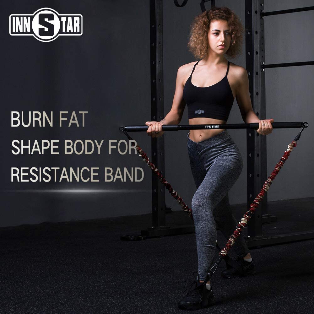 INNSTAR Home Gym workout bar 38" Black Max Load 800lb for Resistance Bands Body Exercise Power Lifting Fitness Training Bar (Black-38'')"