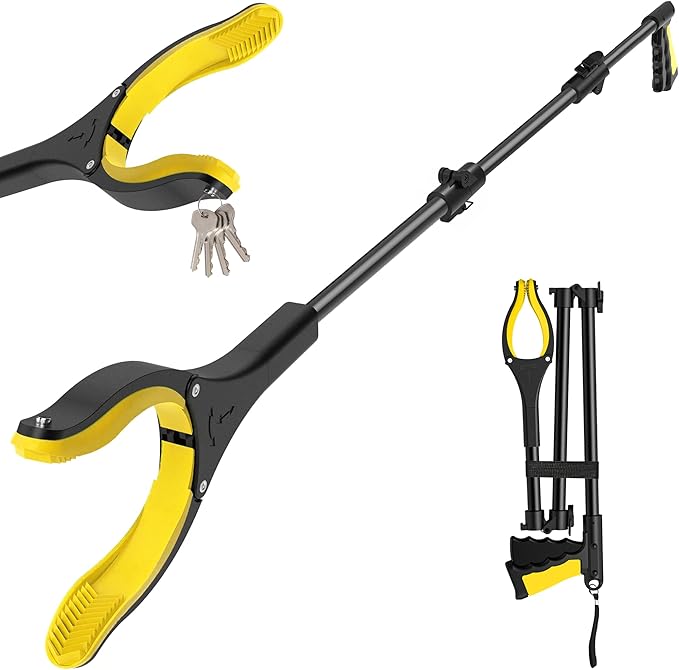 44 Inch Extra Long Grabber Reacher Toolï¼Foldable Trash Pick Up Stick for Seniors with Strong Grip Magneticï¼360°Rotating Anti-Slip Jaw 4" Wide Claw Opening,Hand Grabber for Reaching