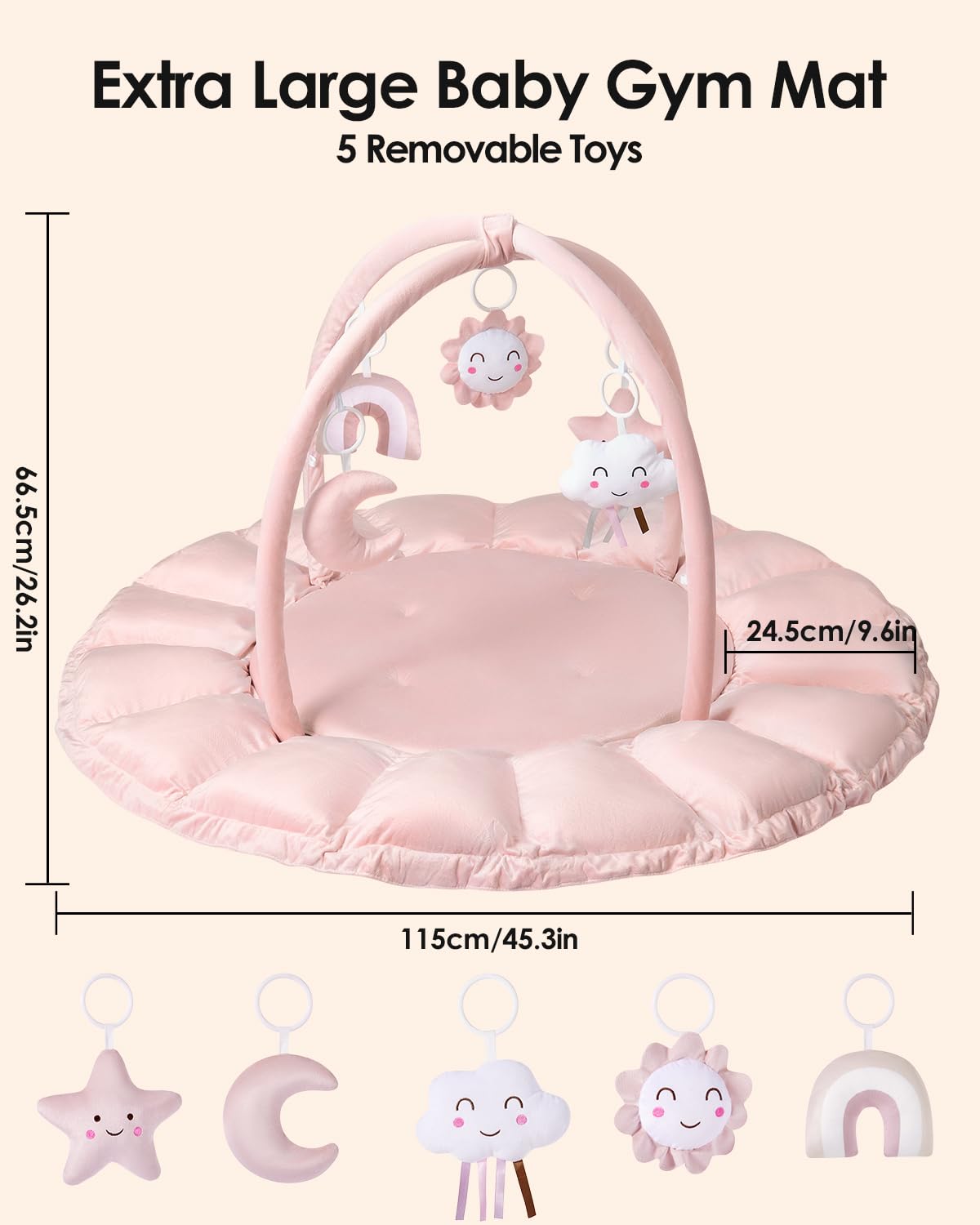 Deekuiwi 5-in-1 Convertible Baby Gym Play Mat with Hanging Toys, Soft Padded Activity Center & Ball Pit, Plush Tummy Time Mat for Newborns to Toddlers, Machine Washable, Pink