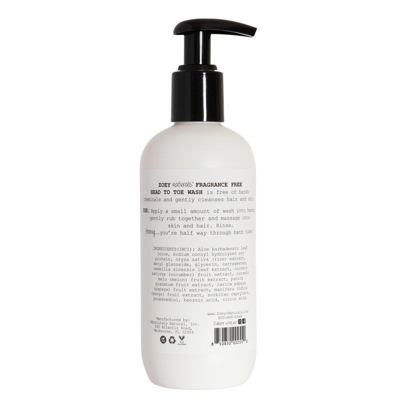 Absolutely Natural Zoey Naturals Fragrance-Free Head to Toe Baby & Toddler Wash – Tear-Free Body Wash and Shampoo with Gentle pH for Sensitive Skin – 9.65 oz