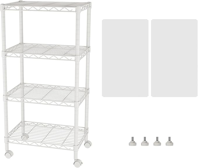 SINGAYE 4 Small Shelves Storage Shelf Wire Shelving Unit Metal Shelf Adjustable Organizers Storage Shelving with Wheels for Bathroom Laundry Room Kitchen Pantry11.5âD x 17.5âW x 30.5âH White