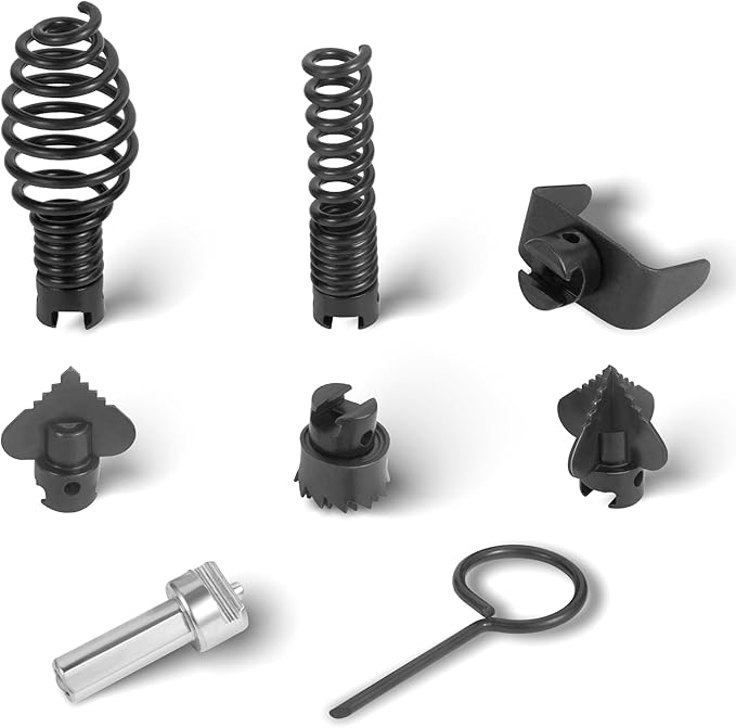 16mm Drain Cleaner Combination Cutter Head Set is drain auger drill attachment & drain snake drill attachmentï¼Relioky 8pcs drain cleaning drum machine tool set for pipe drain cleaner machine,black
