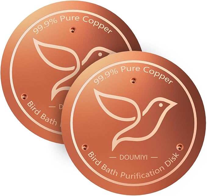2-Pack Bird Bath Copper Disk, 0.6mm Thick 99.9% Pure Copper Cleaning Disk with Triple-Point Support, Safe Natureâs Purifier Clean Water All Season, Universal for Outdoor Birdbaths Bowls