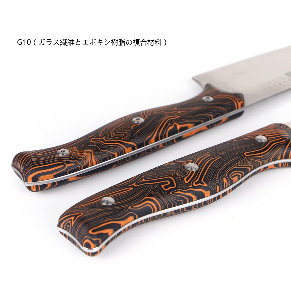 KEENSUN Chef Knife - 8 Inch Professional Kitchen Knife Rust Resistant VG10 Stainless Steel Ultra Sharp Chef Kitchen Knife,Orange-Black Damascus Pattern G10 Handle and Mirror Polished Blade