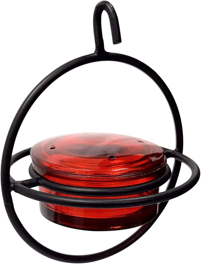 Monarch Abode Hanging Hummingbird Feeders for Outdoors â Single Handcrafted Hanging Glass Hummingbird Feeder with Red Bowl & Perch, Decorative Humming Bird Feeders for Outdoors Garden Patio Deck
