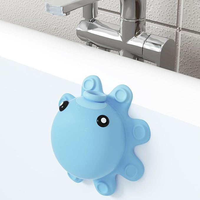 Bathtub Overflow Drain Cover - Silicone Bathroom Overflow Cover for Bath Tub, Bathroom Spa Accessories, Adds Inches of Water for Deeper Bathï¼ÂBaby Blue