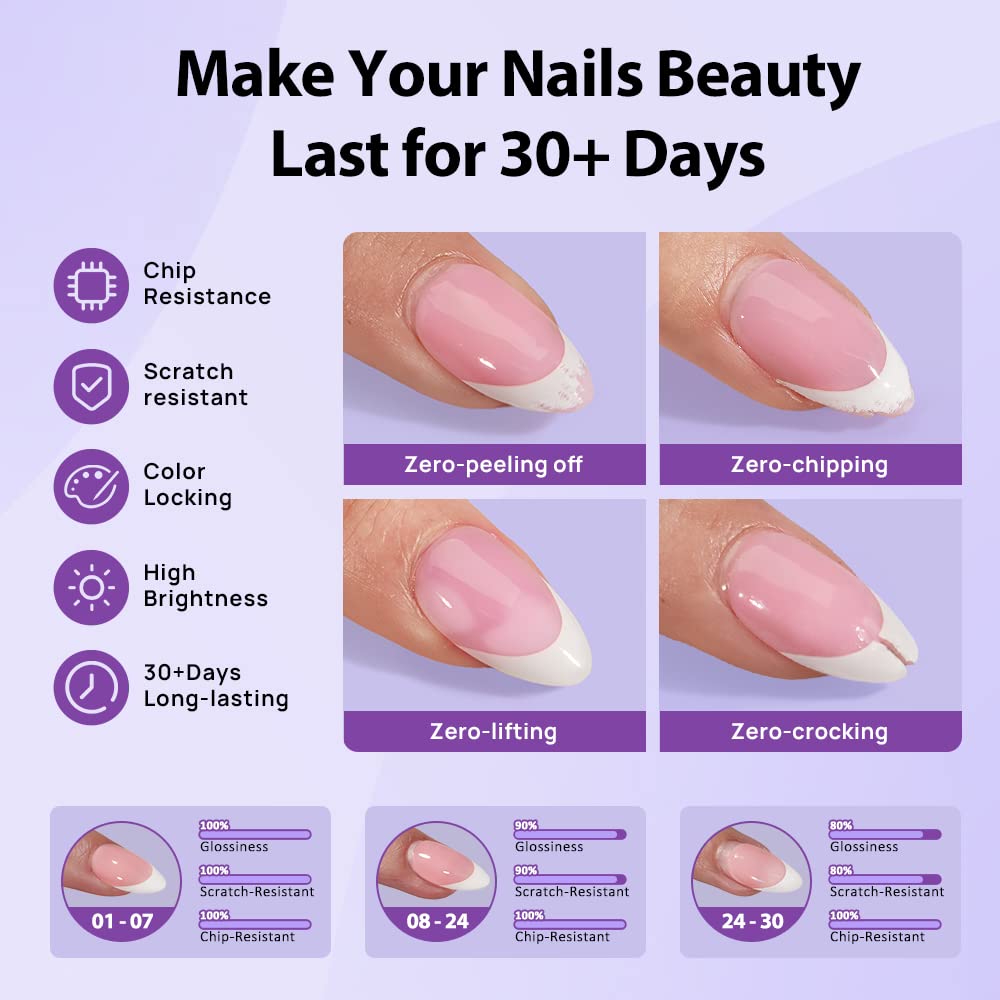 BTARTBOXNAILS Nail Tips Builder Gel Set Pink French Tip Press On Nails