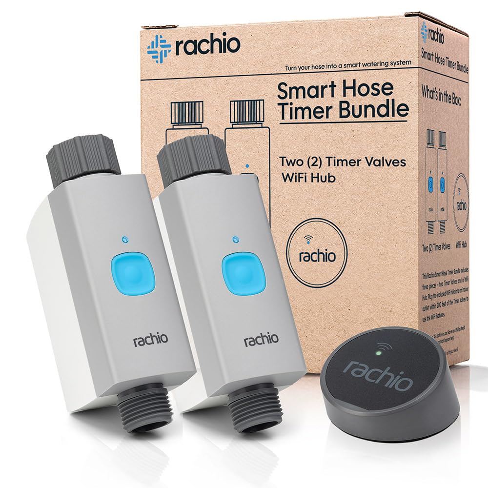 Rachio Smart Hose Timer (2 Valves + 1 WiFi Hub) â App-Controlled Outdoor Faucet Timer, Quick Install & Scheduling, Expandable System