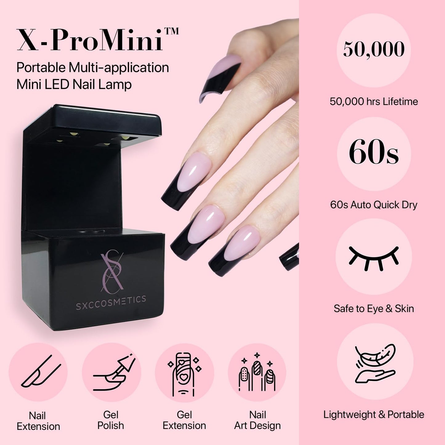 SXC Cosmetics French Tip Press On Nails β Black Series, Short Almond, X-Pro Tips Starter Kit | 160PCS, 16 Sizes, 5 Styles, Beginner-Friendly