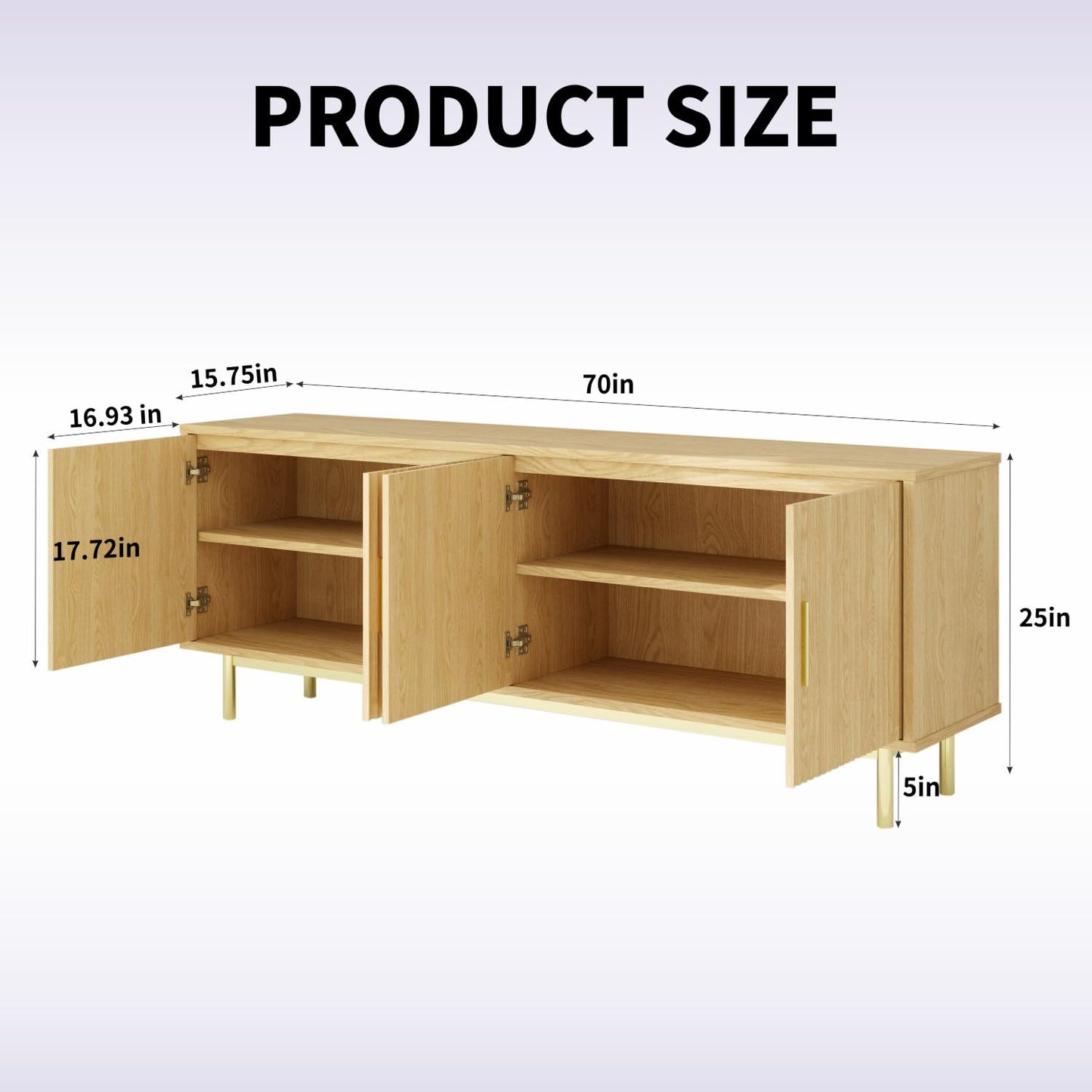 Vipbear 70 Inch TV Stand, Modern TV Stands for Living Room, TV Console Cabinet with Storage & Adjustable Shelves, Entertainment Center for TVs Up to 80 inches, Natural Oak TV Stands