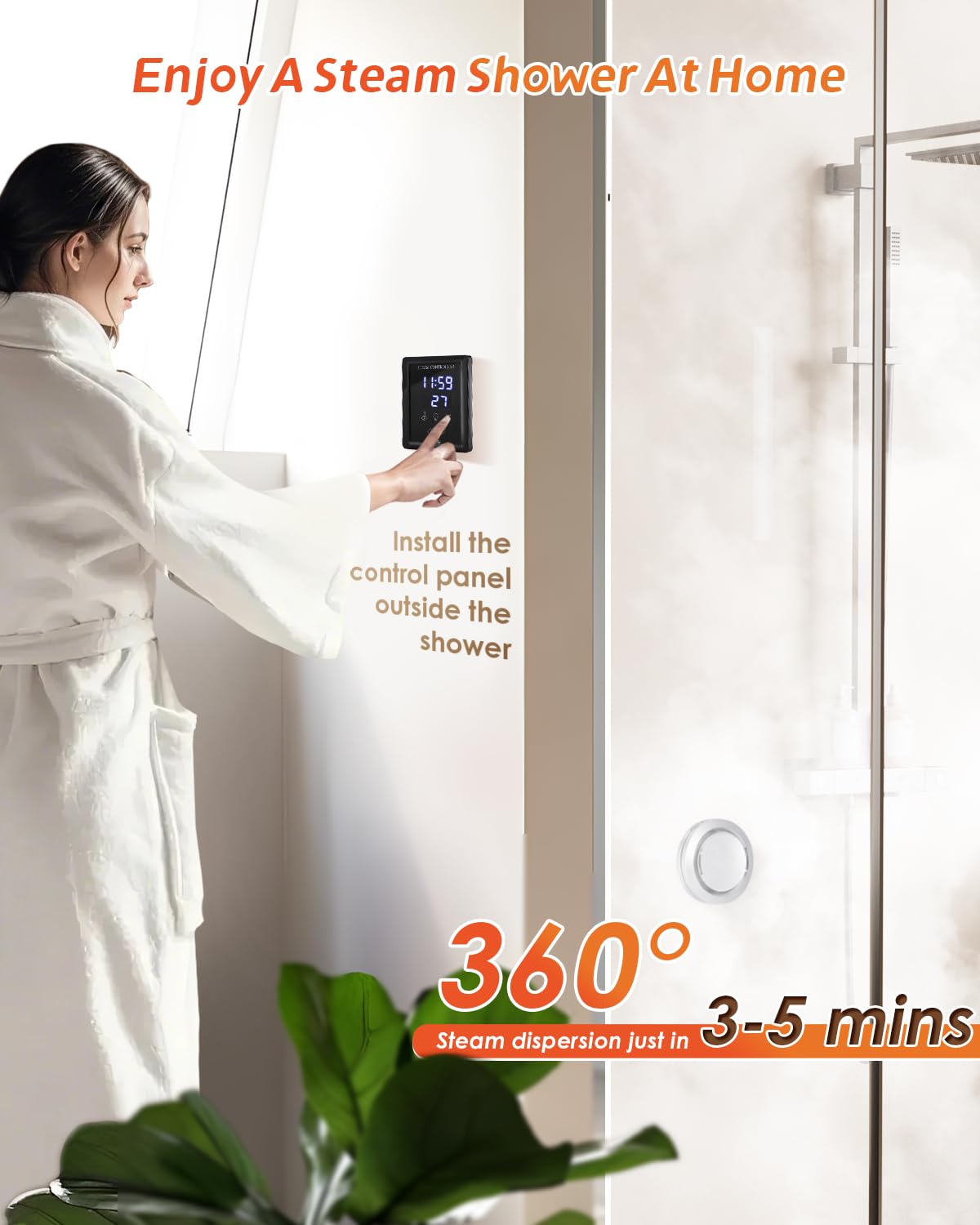 Hapyvergo Steam Shower Generator Kit 10.5KW for Bath Sauna SPA, Self-draining System, Aromatherapy Steam Head, LED Touchscreen Controller, 12-Hour Timer 77-131℉ For Home Commercial Use