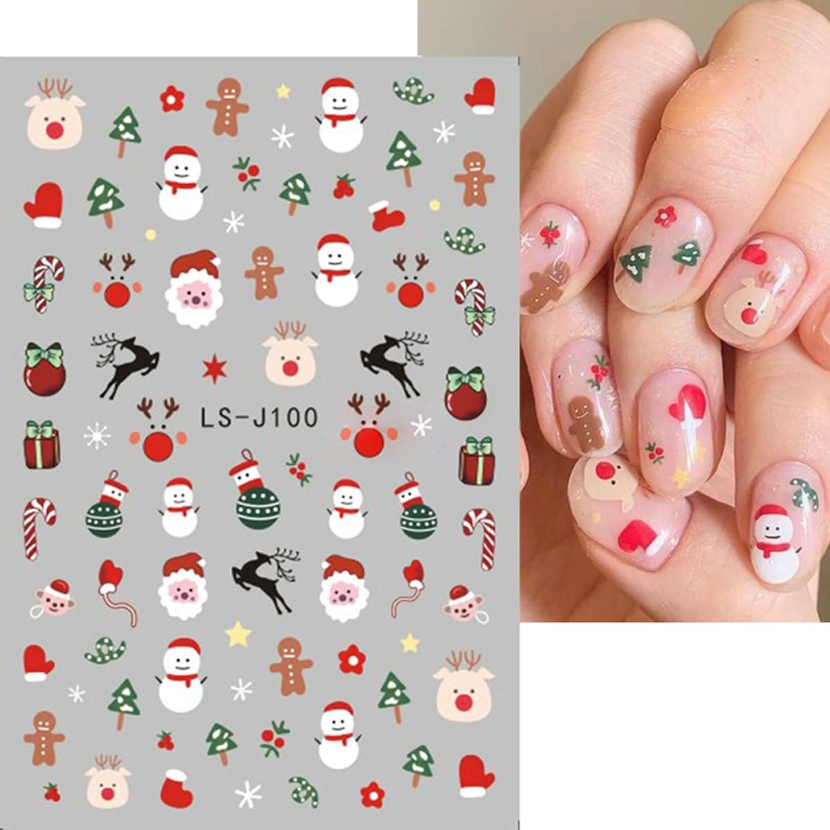 LRKNNO Christmas Nail Stickers Nail Art 6 Sheet Christmas Nail Art Stickers Santa Claus Reindeer Elk Penguin Snowman Nail Art Design Cute Nail Decals Christmas Nail Decoration Women Holiday DIY