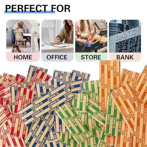 ESSENTIAL 200 Pcs Assorted Packed Flat Stripped Coin Wrappers, Coin Rolls Wrapper for Quarters, Dimes, Nickels, Pennies