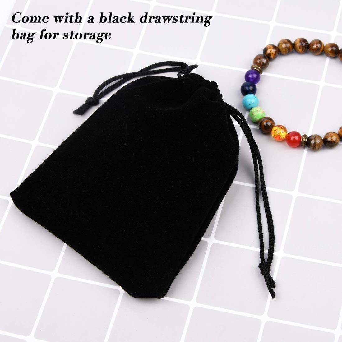 GelConnie Chakra Bracelet 8mm Natural Stone 7 Chakra Tiger Eye Elastic Bead Bracelet Reiki Healing Energy Stretch Bracelet Anti Anxiety Relax Bangle Meditation Balance Yoga Bracelet for Women Men
