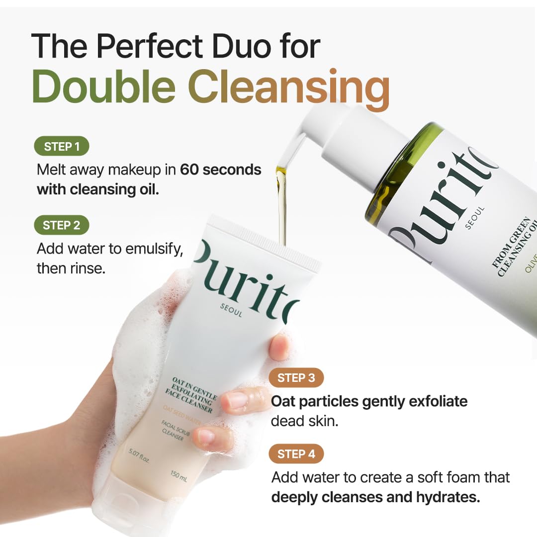 PURITO From Green Cleansing Oil, Fragrance-Free Makeup Remover for Face & Eyes, Gentle Vegan Oil Cleanser for Sunscreen & Waterproof Makeup, Cruelty-Free Korean Skin Care, 6.76 fl.oz / 200ml