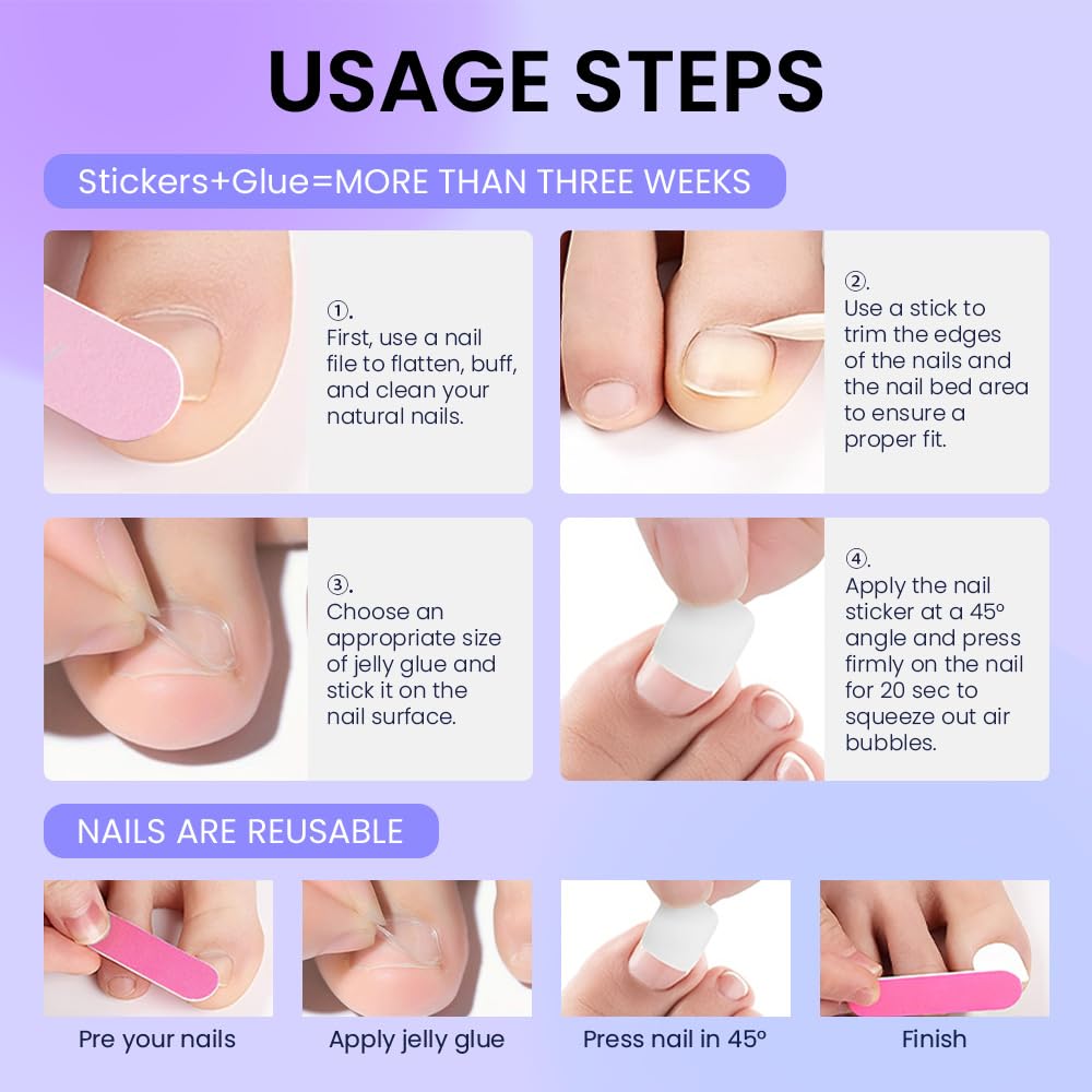 evpct Coral Glazed Press on Toenails Square for Women Gift, Glossy Square Fake Stick Press on Toe Nails, Soft Stick on Toenail Set with Kit, Lightweight Perfectly Fit Full Cover Fake Toenails 32Pcs