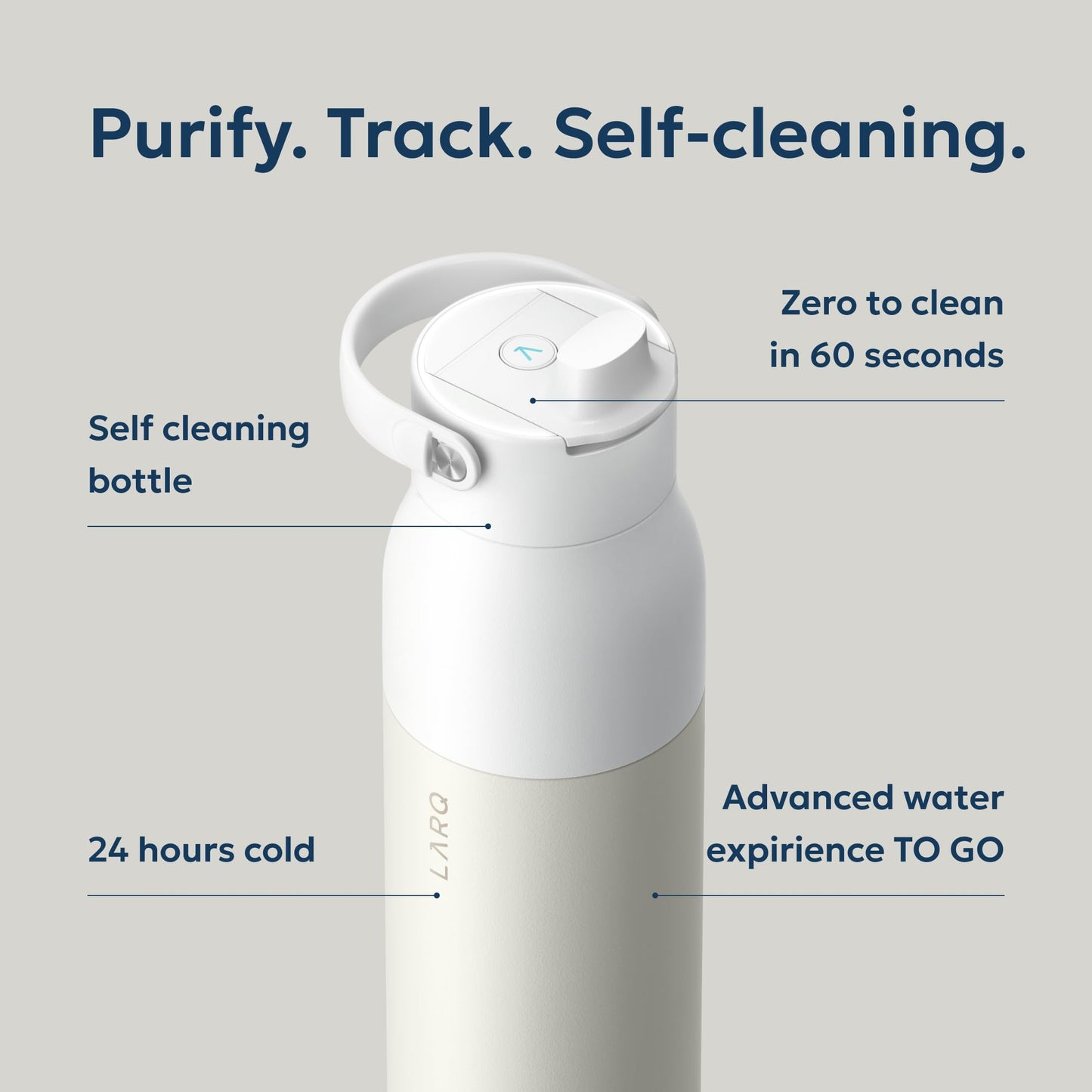 LARQ PureVis 2 Self Cleaning Water Bottle - UV Water Purifier with Filter Straw, Smart App Hydration Tracking, Insulated Stainless Steel - Granite White, 23 Oz