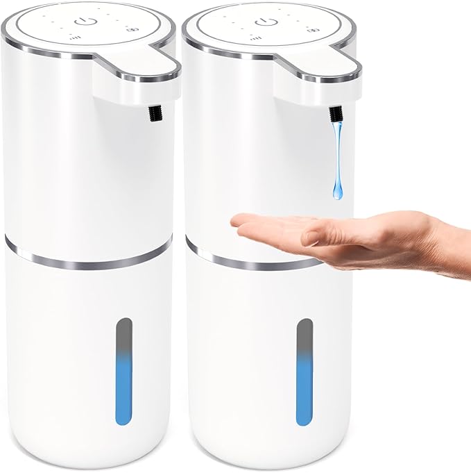 2 Pack Automatic Soap Dispenser Touchless,Liquid Hand Soap Dispenser 12.8oz Electric Wall Mounted Smart for Bathroom and Kitchen Dish Soapï¼Easy for Toddlers(White)