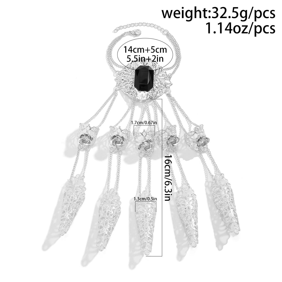 Chargances Halloween Finger Claw Nails Bracelet Gothic Ancient Queen Finger Extension Bracelet Belly Dance Indian Egyptian Hand Chain for Masquerade Cosplay Costume Jewelry (Silver)