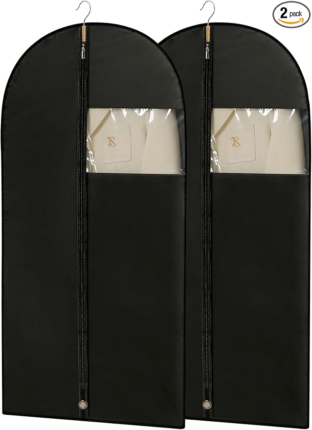 Suit Bags for Closet Storage, 43'' Garment Bags for Hanging Clothes, Suit Garment Bag, Black Suit Cover Bags with Clear Window for Coats, Jackets, Shirtsï¼2 Packsï¼