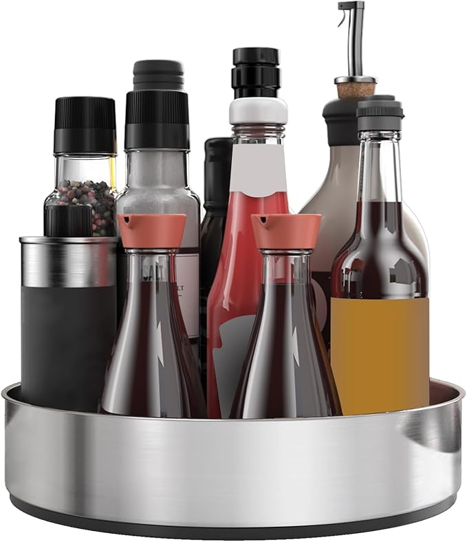 VAEHOLD Lazy Susan Turntable Spice Rack Organizer for Kitchen Cabinet, Storage Tray for Fruit, Snacks, Salad - Organizer for Cupboard, Pantry, Bathroom, Table, Cosmetic (Silver, 7 1/2ââ)