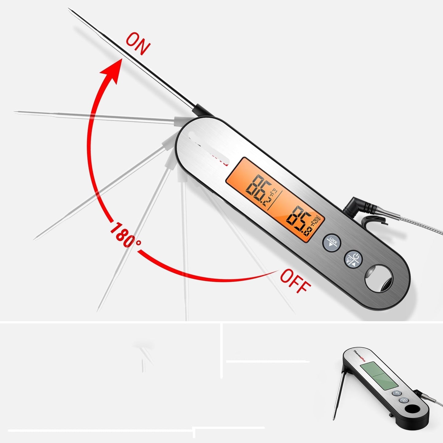 BERHUTJ Rechargable Waterproof Backlight 2 in 1 Folding Wired Probe Digital Kitchen Cooking Oven BBQ Meat Thermometer