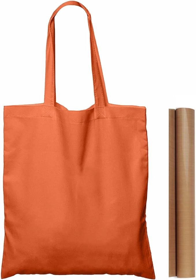 NPBAG 25 Pack 15'' X 16'' Orange Cotton Tote Bags, Blank Bulk Cloth bags with 1pc of PTFE Teflon Sheet