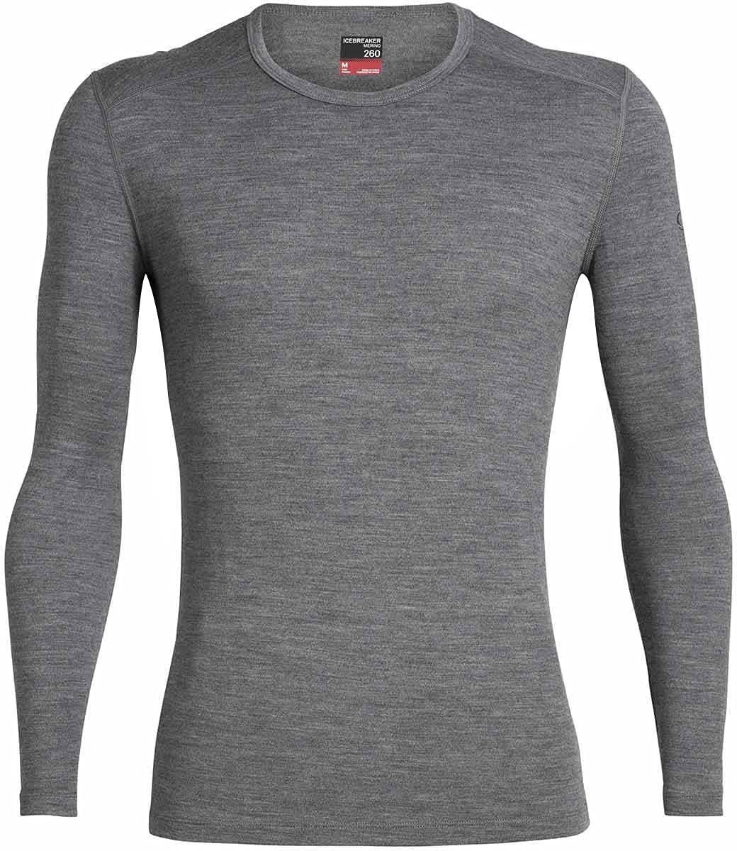 Icebreaker Merino Men's 260 Tech Long Sleeve Crewe Base Layer Tops, Medium, Gritstone Heather