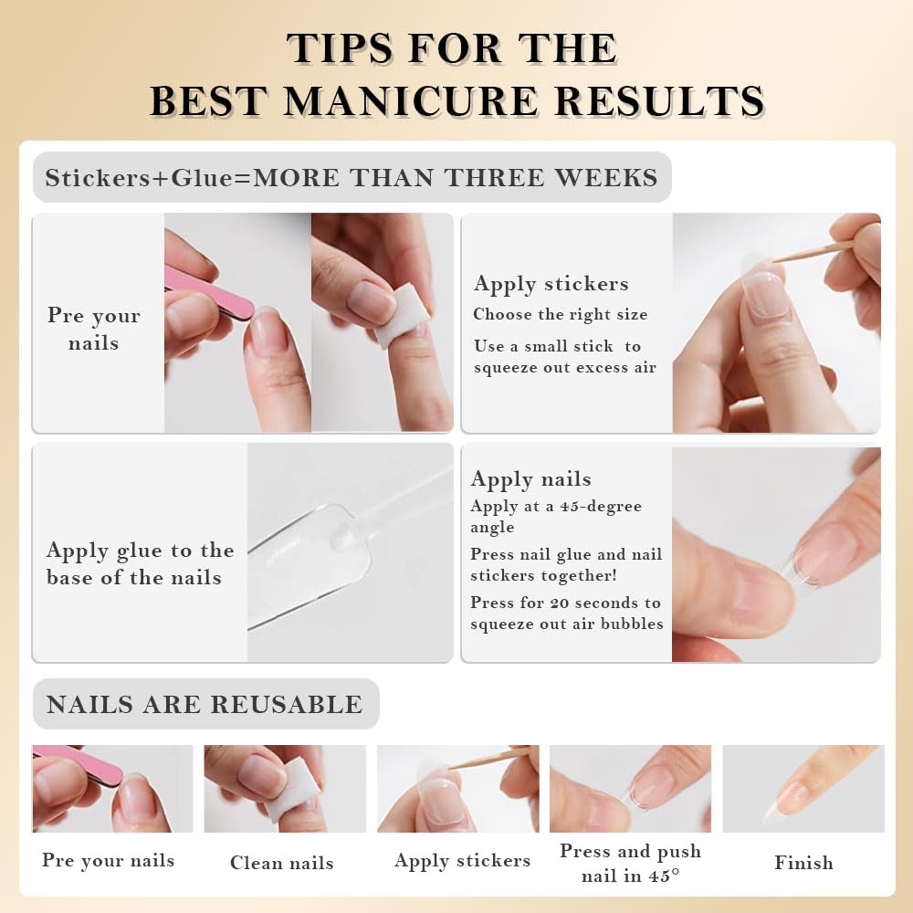 evpct French Tip Press On Nails Short Almond, Nude Brown + Wihte Tips, Chrome Glazed Glossy Short Almond Fake False Press on Nails, Reusable Gel Stick on nail Press ons Nail Kit, Salon Quality