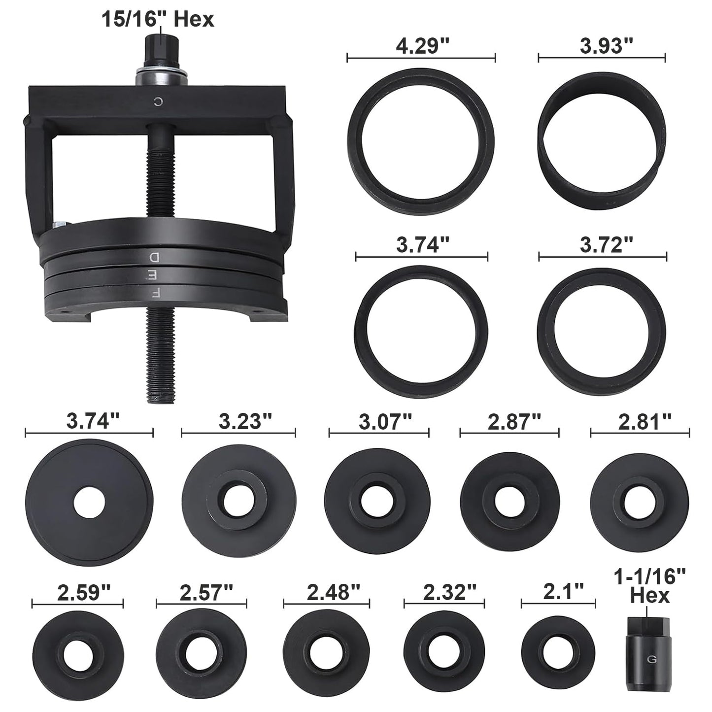 FreeTec Master Wheel Hub Removal Tool Set - C to U Sizes Back and Front Wheel Bearing Remover and Installer Tool Kit