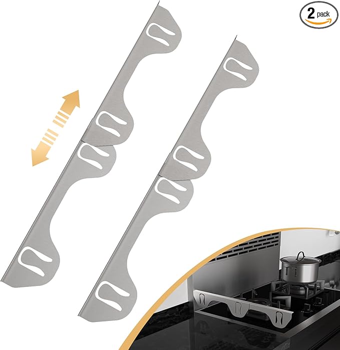 Stove Gap Covers 316 Stainless Steel,2 Pack Stove Gap Filler,Heat Resistant Stove Gap Guards,Slide in Range Trim Kit,Easy Adjustable Length 13.8" to 27.5",Width 0.78",Fits Narrow Gaps,Sliver