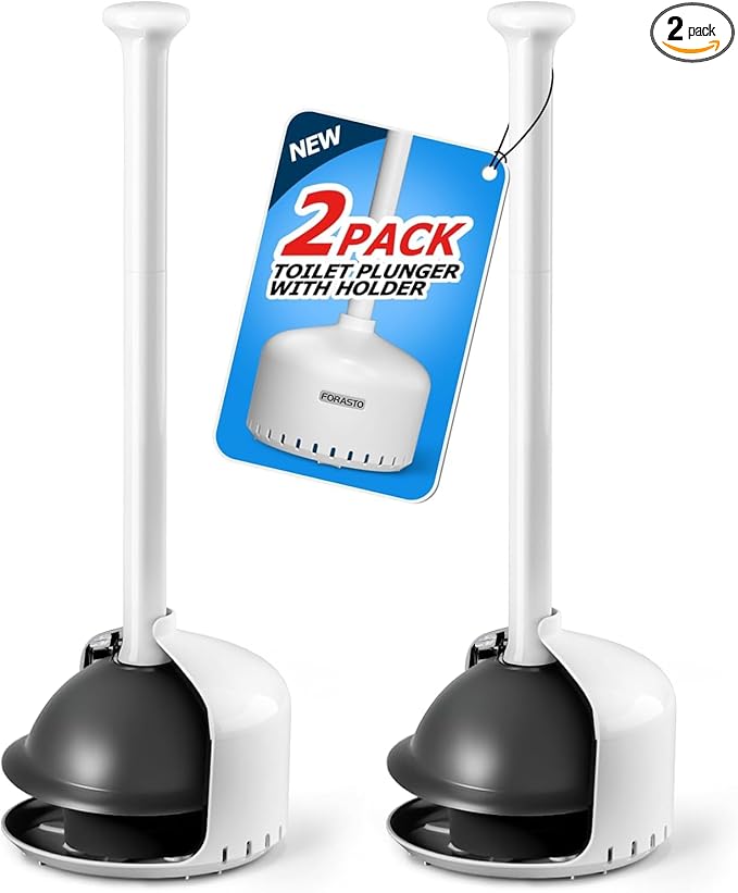 FORASTO 2Pack Toilet Plunger with Holder,Plungers for Bathroom with Holder,Heavy Duty Plunger with Cover,Bathroom Decorï¼Bathroom Accessoriesï¼Toilet Bowl Cleaners,Cream White