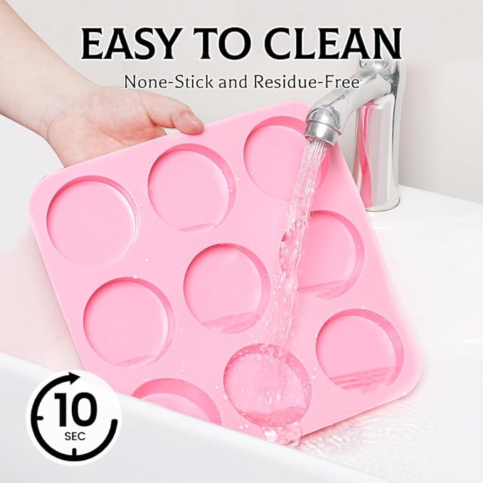 SJ Soap Molds 2 Packs, Cylindrical Silicone Soap Molds for Soap Making, 9 Cavity Round for Bath Bombs, Homemade Craft Soap, Cake, Chocolate & Ice Cube-Pink