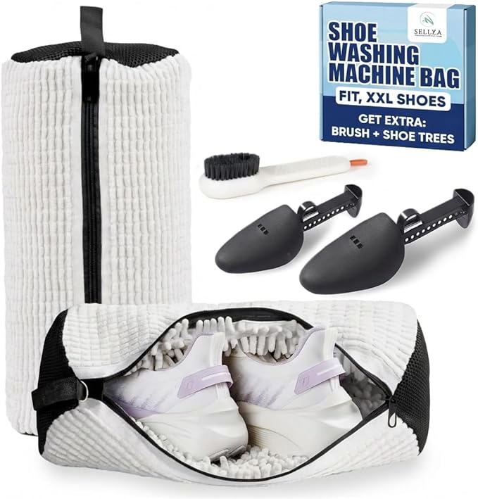 Shoe Washing Machine Bag â 2 Pcs Reusable Laundry Shoe Bag, 360° Deep Cleaning Sneaker Washing Bag, Durable Mesh Net with Zipper Protection, Fits All Shoe Types & Sizes (White, 14.8 à 7.4 Inches)